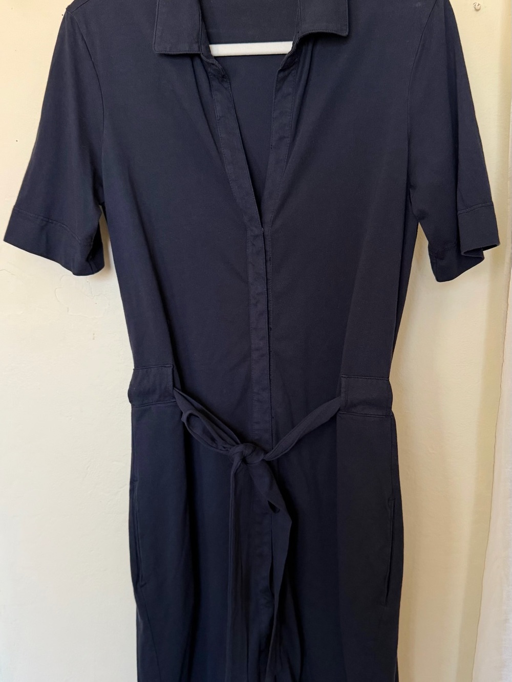 James Perse Dark Navy Collared Short Sleeve Tie-Waist Dresses